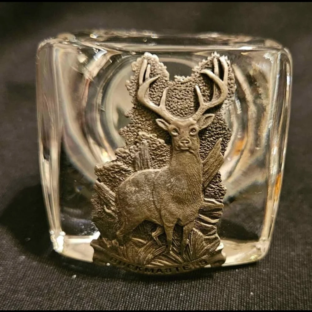 Buckmaster Pewter Whitetail Deer Heritage Metalworks Crystal Glass Vtg Decanter